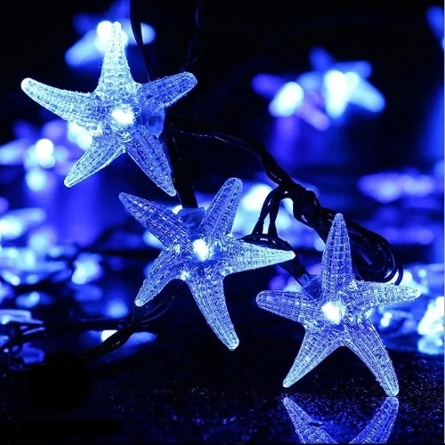 Miniatura 14 de Luces solares de estrella de mar, impermeables, de 15.7 pies, 20 luces LED de noche con estrellas de mar y océano, mar, mundo, luces de noche