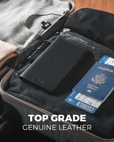 Miniatura 4 de VULKIT Billetera para pasaporte, con bloqueo RFID, cartera de viaje para hombres y mujeres