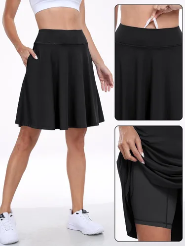 Miniatura 3 de ANRABESS Faldas hasta la rodilla para mujer con bolsillos, cintura alta, para golf, tenis, viajes, pantalones cortos integrados
