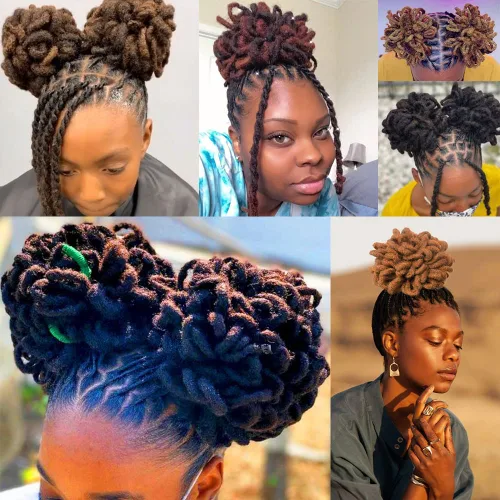Miniatura 7 de Moños de Cola de Caballo con Cordón Negro Marrón Loc para Mujeres Negras Moño Rizado de Pétalo Loc Cola de Caballo de Rastas Trenzas Faux Locs Moño