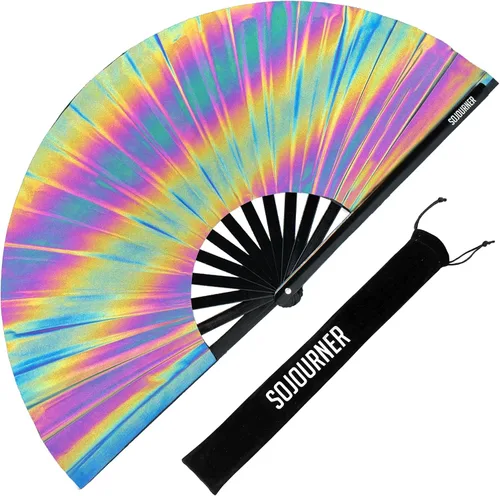 Miniatura 35 de SoJourner Bags Rave Fan – Ventilador plegable grande – Ventilador de mano Clack para raves, Halloween, Burlesque, trajes de arcoíris para mujeres