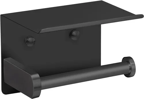 Miniatura 8 de VAEHOLD Soporte de papel higiénico autoadhesivo con estante para teléfono, soporte de rollo de papel higiénico montado en la pared de acero Blanco