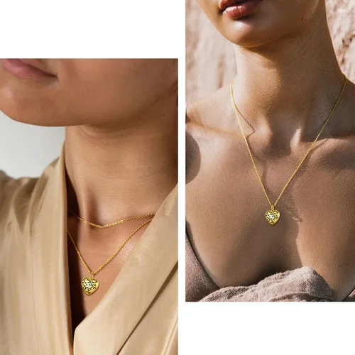 Miniatura 2 de FindChic Collar con medallón de corazón de plata de ley 925, nudo celta, rama delicada, ala de ángel, ramas de plantas, abrazo, llama, collar