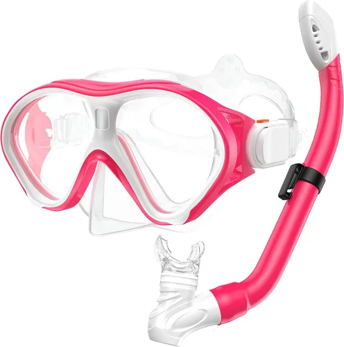 Miniatura 8 de Gintenco Equipo de esnórquel para niños, juego de esnórquel para niños de 6 a 14 años, gafas de natación de vidrio templado antivaho antifugas