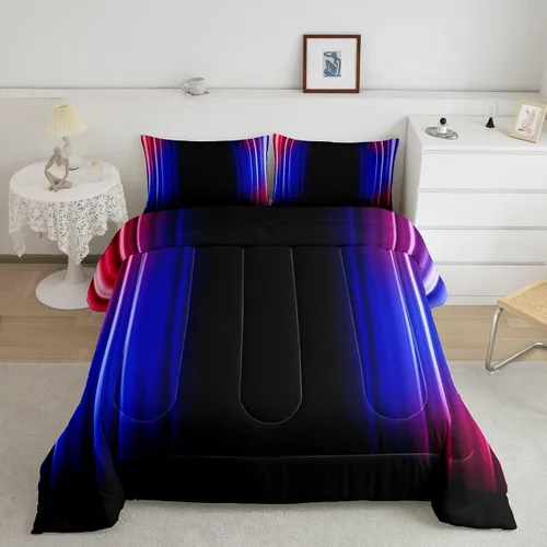 Miniatura 29 de Feelyou Juego de edredón geométrico degradado para adolescentes, tamaño individual, para niños y mujeres, azul, rojo y negro, juego de ropa de cama
