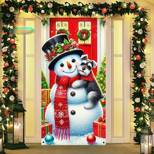 Miniatura 9 de Cartel de porche con decoración de cachorro de Navidad, trío festivo, Schnauzers en suéteres navideños, perfecto para interiores y exteriores