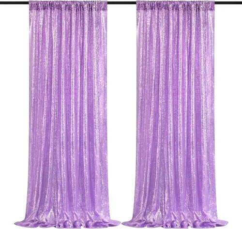 Miniatura 55 de Cortinas con lentejuelas doradas, 2 unidades de 2 x 8 pies, con brillantina, telón de fondo para bodas Rojo