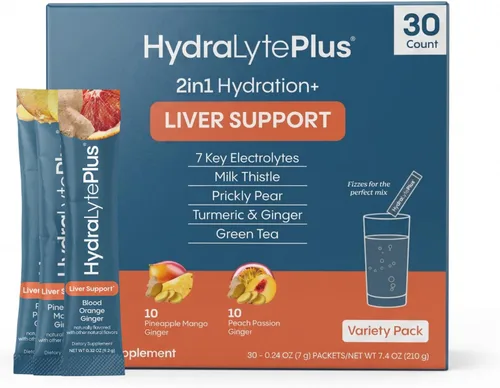 Miniatura 8 de Hydralyte Plus - Paquetes de hidratación para el hígado, 7 electrolitos con cardo mariano, cúrcuma y jengibre, paquetes de electrolitos líquidos