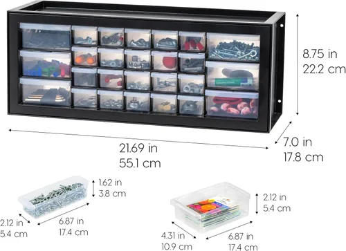 Miniatura 3 de IRIS USA Cajones de almacenamiento de plástico, Caja de herramientas apilable para maestros con 26 cajones, organizador de piezas pequeñas para Negro