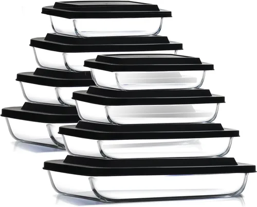 Miniatura 12 de EATEX Cacerola de vidrio profundo de 8 piezas para horno con tapas de plástico, platos de vidrio para horno, utensilios rectangulares para hornear