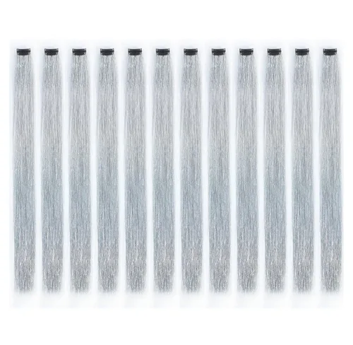 Miniatura 24 de SWACC 12 unidades de broches con extensiones reflejos para cabello de un solo color para fiestas. Mechones de cabello sintético de color., Azul Azul