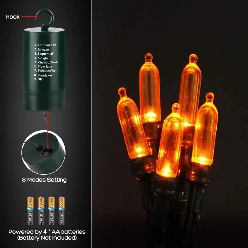 Miniatura 4 de Joomer - Tira de 100 miniluces LED de Navidad, 33 pies, funcionan con pilas, impermeables, 8 modos de funcionamiento y temporizador