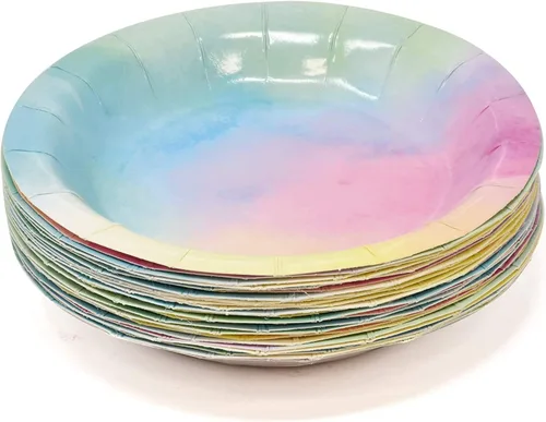 Miniatura 3 de Juego de suministros de fiesta de arcoíris pastel que sirve 24 platos, servilletas, tazas, vajilla de acuarela, decoración de cumpleaños, baby
