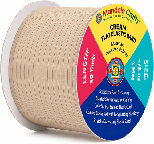 Miniatura 97 de Mandala Crafts - Rollo de cordón elástico plano para costura y manualidades Blanco