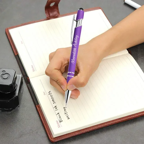 Miniatura 5 de Aolun Bolígrafo personalizado, bolígrafo grabado personalizado con lápiz capacitivo, metal suave al tacto, introduce el nombre, logotipo o mensaje