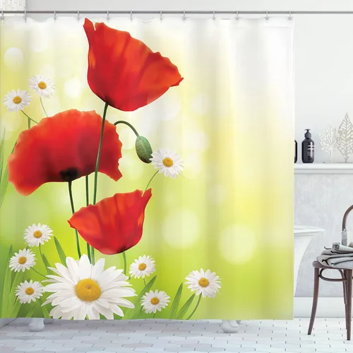 Miniatura 66 de set de cortina para baño decorativa de tela de poliéster con ganchos