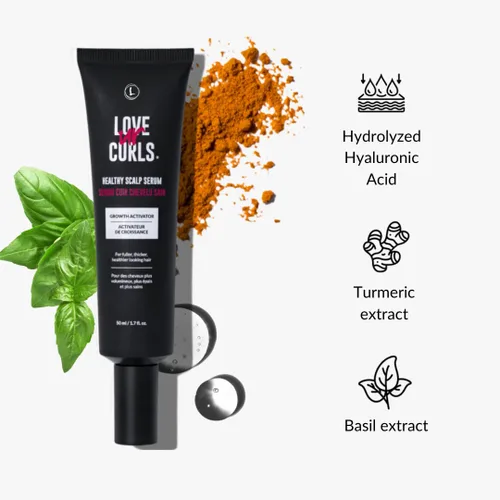 Miniatura 3 de Love Ur Curls - Suero de cuero cabelludo saludable activador del crecimiento del cabello, extractos de cúrcuma y albahaca para una hidratación