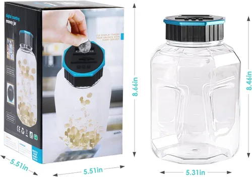 Miniatura 9 de Alcancía X-Large para adultos y niños, Vcertcpl banco digital contador de monedas con contador LCD, capacidad de 2.4L, excelente banco contador