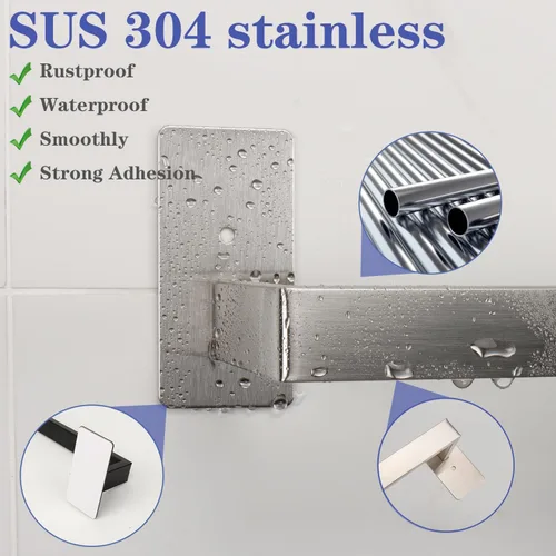 Miniatura 6 de Toallero de Baño Autoadhesivo, Sin Perforación Estante para Toallas Fácil de Instalar, Soporte para Toallas de Mano Hecho de Acero Inoxidable Níquel