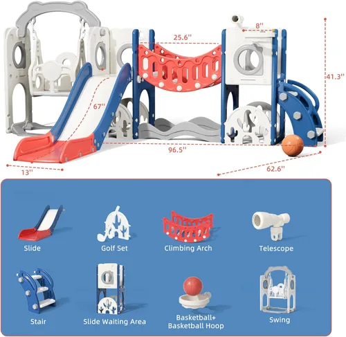 Miniatura 3 de KORIMEFA Juego de tobogán y columpio 11 en 1 para niños pequeños, tobogán para niños, juego de patio interior y exterior para niños de 1 a 3 años