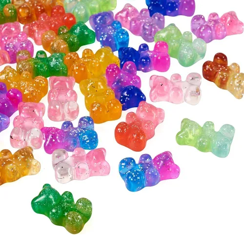 Miniatura 7 de Pandahall - 45 unidades de cabujones de oso gomoso de resina, coloridos dijes de oso de caramelo con parte trasera plana, dijes de uñas