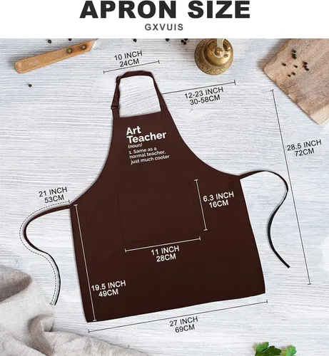 Miniatura 3 de Art Teacher Apron for Women Art Lovers Waterproof Adjustable Bib 2 Pockets Kitchen Cooking Apron Artist Mentor Gift Brown