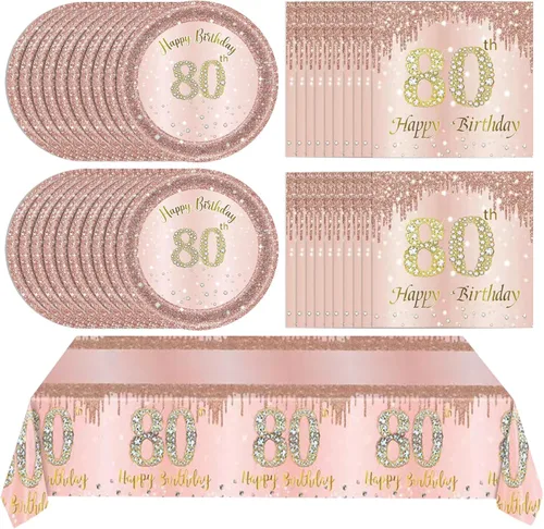 Miniatura 19 de Ryzovo - Decoraciones de cumpleaños 50 para mujer, platos de papel desechables negro y oro rosa, suministros de fiesta para 20 invitados, 41 piezas
