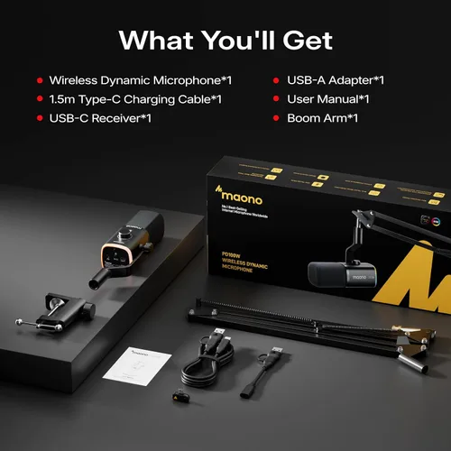 Miniatura 8 de MAONO PD100W Wireless/USB Microphone,Gaming PC Mic with One-Click Noise Reduction,Mute Button,Custom RGB, 3.5mm Headphone Jack, Dynamic Streaming
