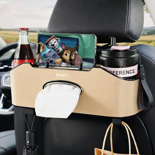 Mu&Ti Organizador de asiento trasero para automóvil, 4+2 en 1, caja de almacenamiento multifuncional para asiento trasero de automóvil con 2