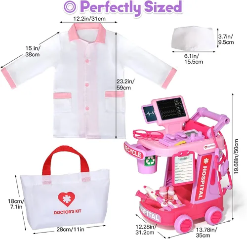 Miniatura 8 de Phobby Kit de Doctor para Niños Pequeños de 3, 4, 5 años, juego médico de simulación para niños con bolsa y disfraz, juguete de carrito de médico