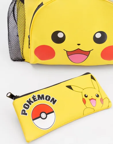 Miniatura 6 de Pokemon Pikachu - Juego de mochila (4 piezas, estuche para lápices, set de almuerzo, botella de agua, color amarillo)