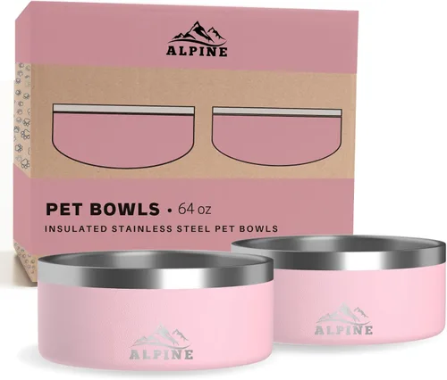 Miniatura 12 de Alpine Juego de 2 cuencos de acero inoxidable para perros, antideslizantes, cuenco de metal para mascotas para alimentos y agua, aislamiento de Azul