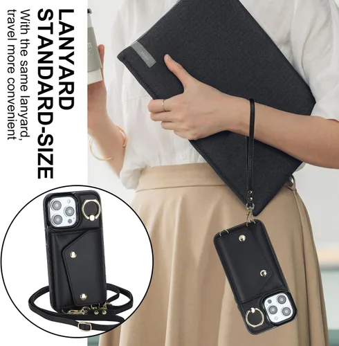 Miniatura 6 de LUVI Funda para iPhone 11 Pro Max con correa para el cuello, correa cruzada, correa de muñeca, funda protectora con ranura para tarjeta de crédito