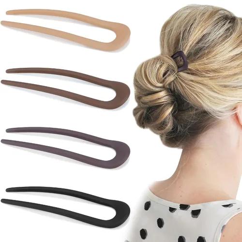 Chanaco 4 horquillas francesas para el cabello para mujer, horquilla para moños, horquilla en forma de U para peinar, palillos de plástico