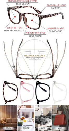 Miniatura 5 de 4 PAQUETES Gafas de Lectura con Bloqueo de Luz Azul para Mujeres 1.0 1.25 1.5 1.75 2.0 2.25 2.5 2.75 3.0 3.5 4.0 5.0 6.0 Negro Leopardo Blanco Rosa