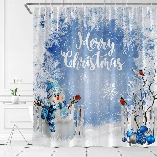 Miniatura 6 de Cortina de ducha de ciervos de Navidad, bosque nevado, ciervos, granja, renos, naturaleza, nevado, paisaje, tela, juego de cortinas de baño