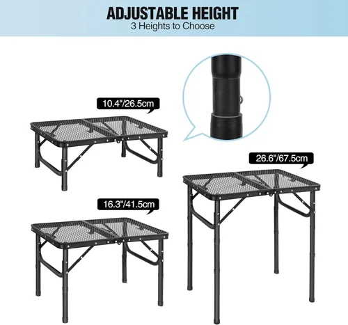 Miniatura 6 de RedSwing Mesa plegable para parrilla, mesa de aluminio ligera de altura ajustable con escritorio de malla y bolsa de malla para acampar al aire Negro