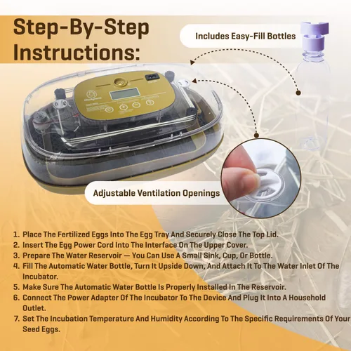 Miniatura 5 de Incubadora de huevos para incubación - Capacidad de 24-48 huevos - Girador de huevos automático y temporizador ajustable - Control de humedad