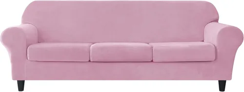Miniatura 12 de OBCREAT Funda para sofá, 4 piezas, terciopelo elástico, para sofá de 3 cojines, funda de sofá suave con parte inferior elástica, protector