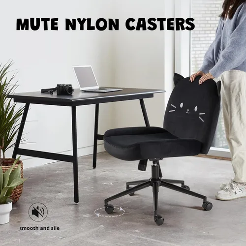 Miniatura 6 de IWMH Silla de escritorio de oficina sin brazos con ruedas, silla de computadora ergonómica de patas cruzadas con acolchado de tela, sillas de Negro