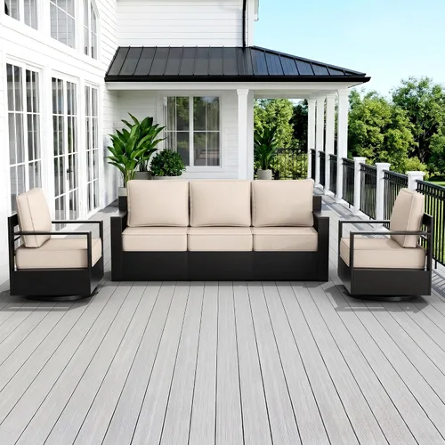 Miniatura 13 de Muebles de Patio al Aire Libre de Aluminio, Sillas de Metal para Todo Clima con Cojines de 6 Pulgadas de Grosor, Asiento Profundo para Jardín, Beige