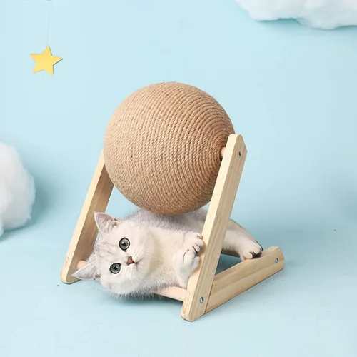Miniatura 7 de BUYTER Rascador de madera maciza para gatos, muebles para mascotas, cuerda de sisal, bola rascadora, molienda, patas, juguete de raspador (L)