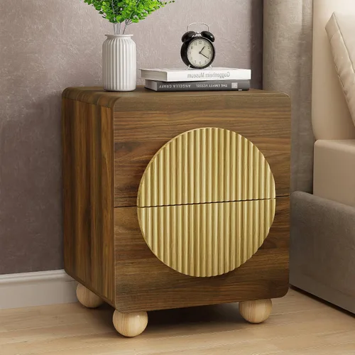 Miniatura 35 de Mesita de noche con 2 cajones de almacenamiento, mesa auxiliar moderna para dormitorio con asa recortada, mesitas de noche grandes para dormitorio