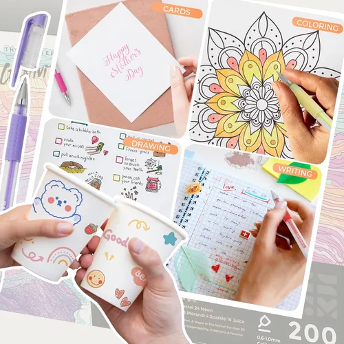 Miniatura 6 de ZSCM Paquete de 400 bolígrafos de gel para libros de colorear para adultos, 200 bolígrafos de colores para artistas con 200 repuestos, bolígrafos