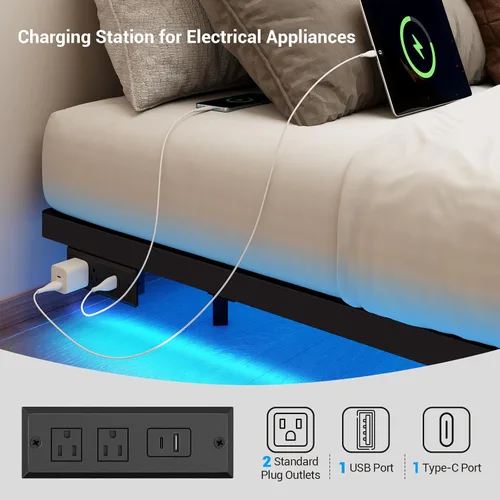 Miniatura 4 de Twin XL Size Floating Metal Bed Frame with Smart LED Lights & Charging Station, Metal Platform Bed Base No Box Spring Needed, Easy Assembly, Noise