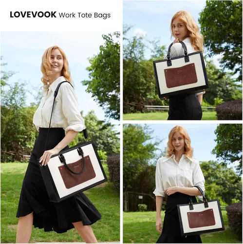 Miniatura 2 de LOVEVOOK Bolso de mano para laptop para mujeres, de 15.6 pulgadas, bolsos de trabajo, bolso de cuero vintage, bolsos de computadora impermeables