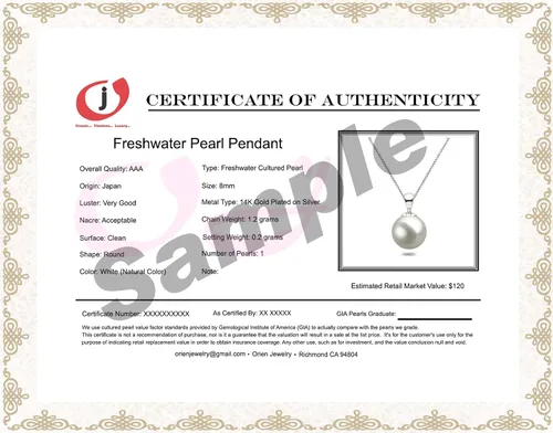 Miniatura 5 de Collar con colgante de perlas cultivadas de agua dulce japonesa AAA de 6 a 0.551 in con montura de plata de ley y cadena a juego de 16 o 18 pulgadas