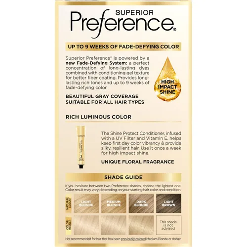Miniatura 23 de L'Oreal Paris Superior Preference - Tinte permanente luminoso que desafía la decoloración, tinte para el cabello hasta 9 semanas de resplandor, 09