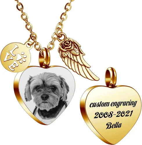Miniatura 15 de MeMeDIY Collar personalizado con dije de urna de cenizas con estampado de pata de corazón, nombre personalizado, foto, fecha para mujeres, hombres