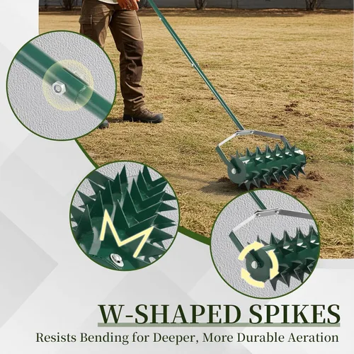 Miniatura 4 de Aireador de césped rodante, herramienta de aireación manual resistente de 18 pulgadas, rodillo aireador de picos de césped con mango ajustable de 49